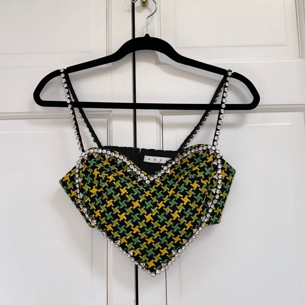 AREA NYC ✨GREEN TWEED CRYSTAL HEART TOP - Picture 7 of 15